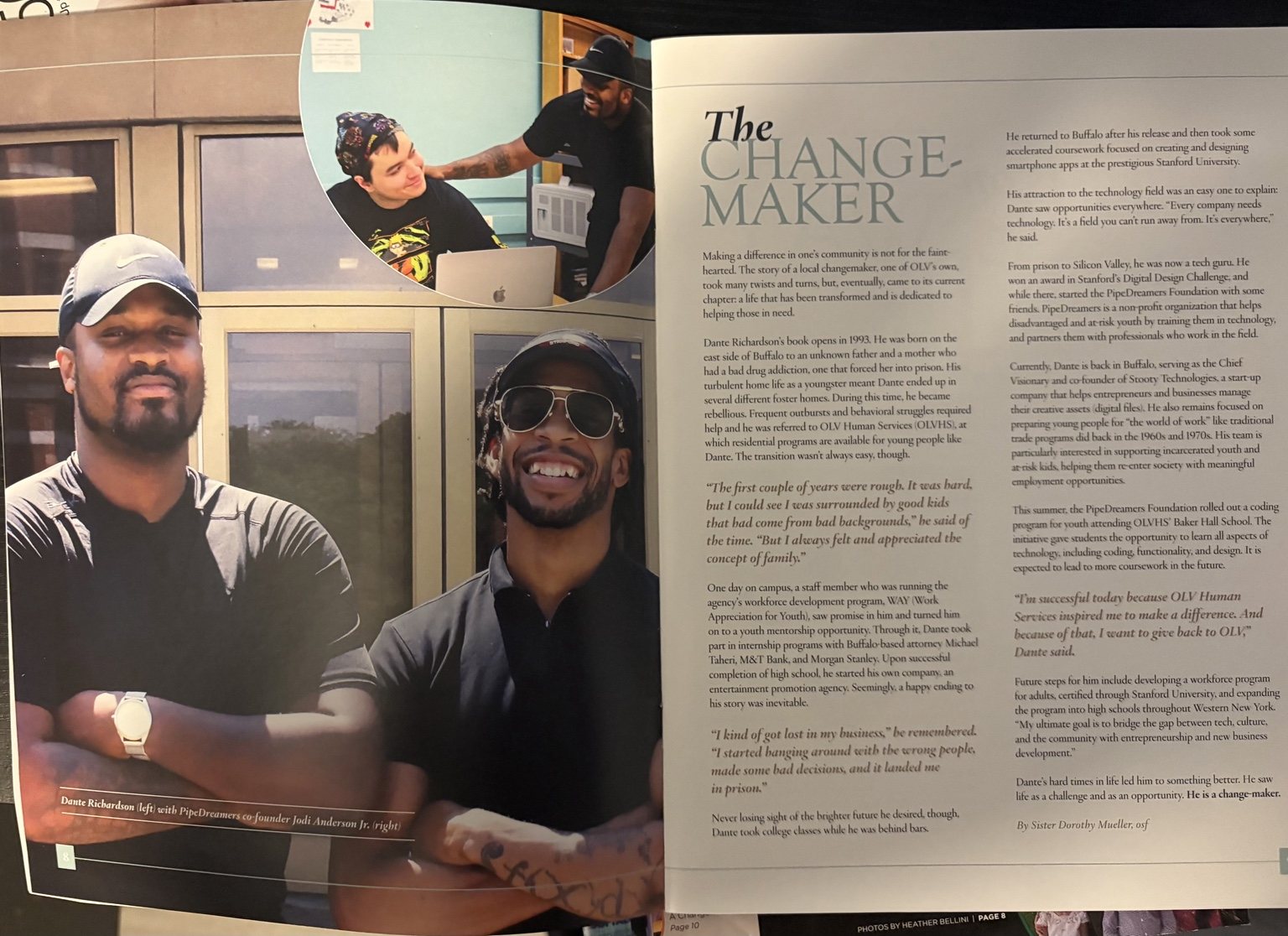 The Changemaker printed feature about PipeDreamers leadership and youth programming