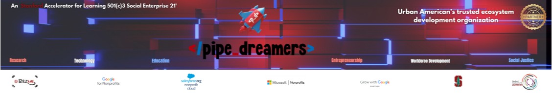 PipeDreamers Foundation partnership graphic showing the rocket, program themes, and a row of partner and platform logos